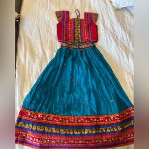 Indian Child’s Vibrant Blue and Red Traditional Dress